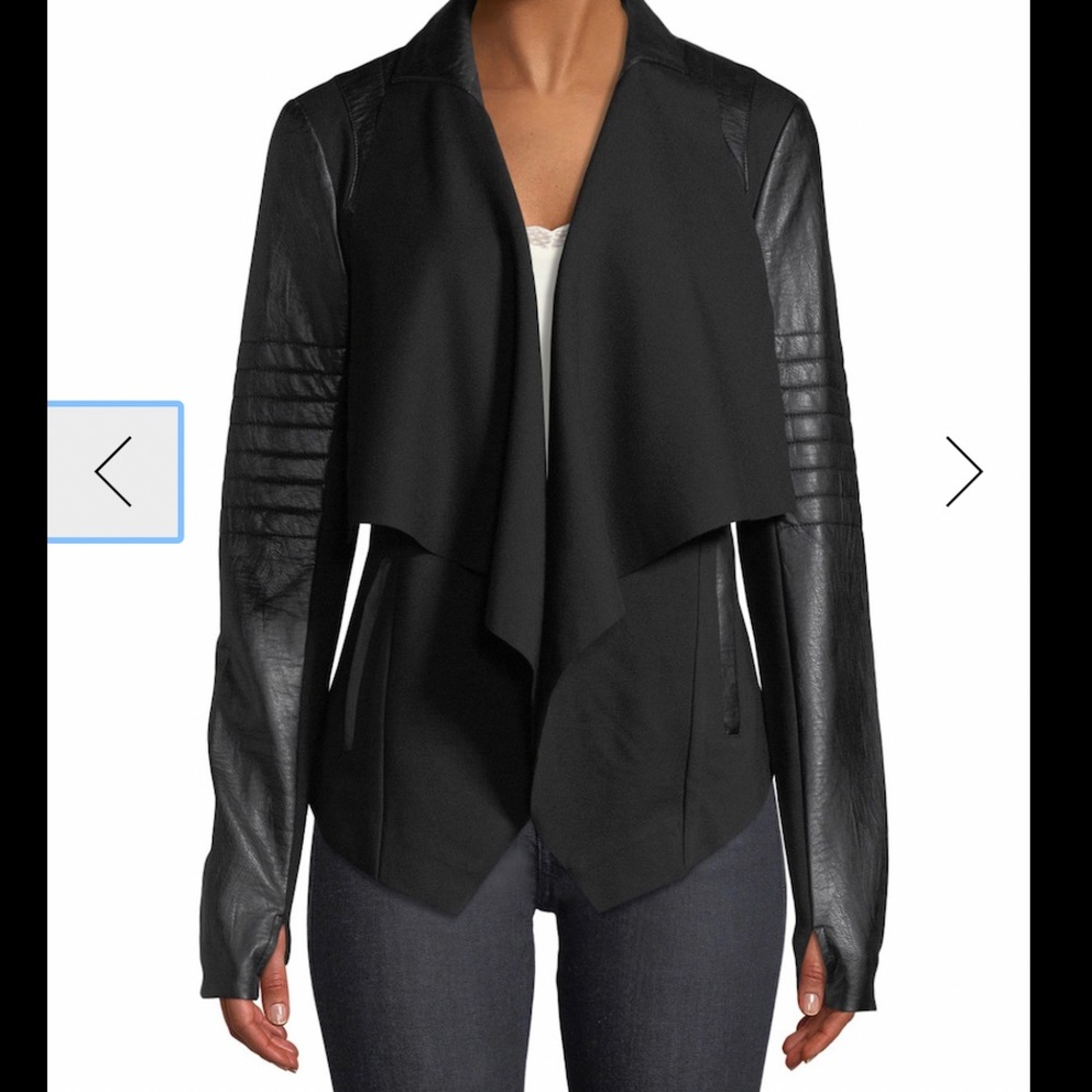 Blanc Noir drape front faux-leather jacket